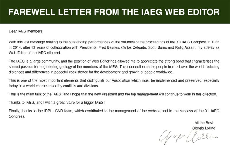 Farewell letter from the IAEG Web Editor - IAEG
