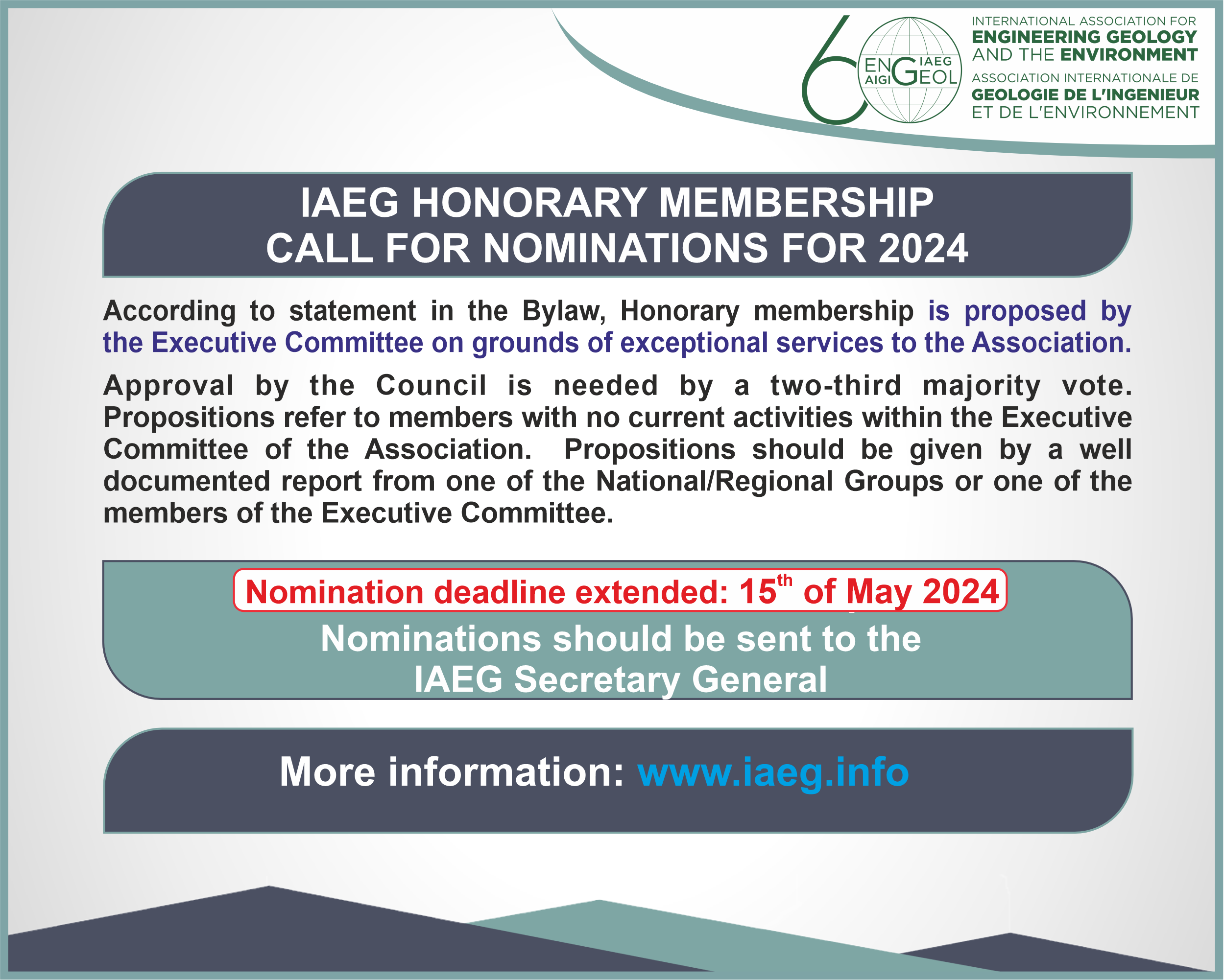 CALL FOR NOMINATIONS OF IAEG HONORARY MEMBERSHIP 2024