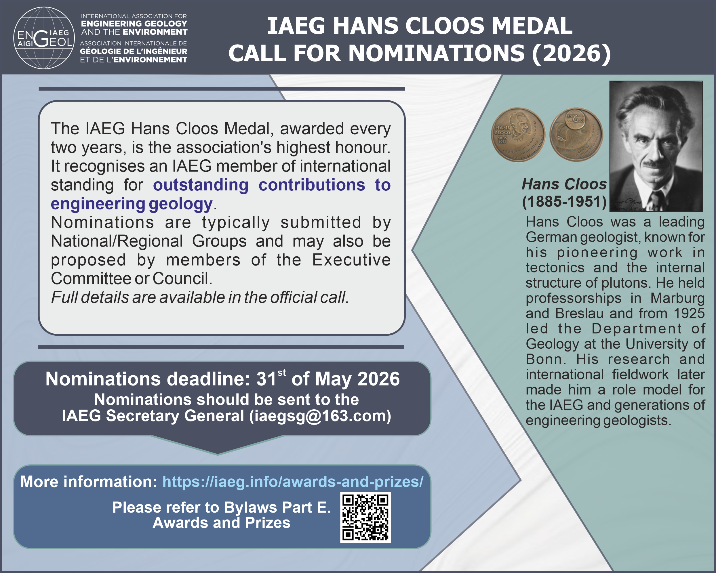 Hans Cloos Medal - Call for Nomination 2026