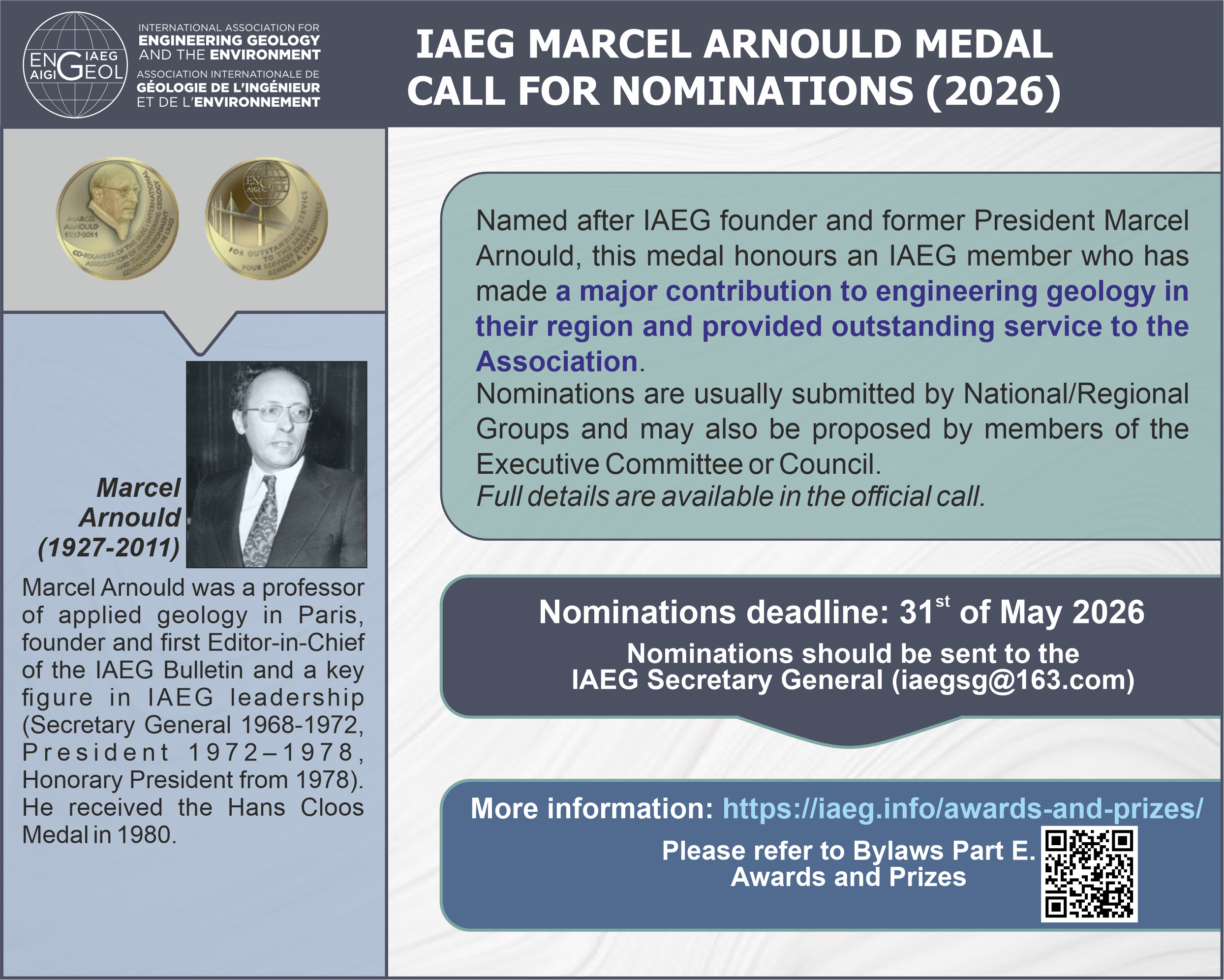 Marcel Arnould Medal Call for Nomination 2026